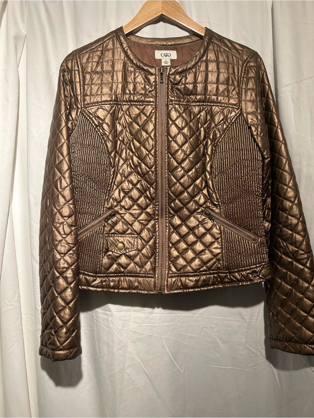 Cato Metallic Bronze Quilted Faux Leather Moto Jacket Medium